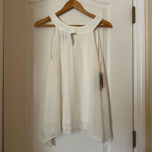 AB Studio Cream Asymmetrical Bib Collar Blouse